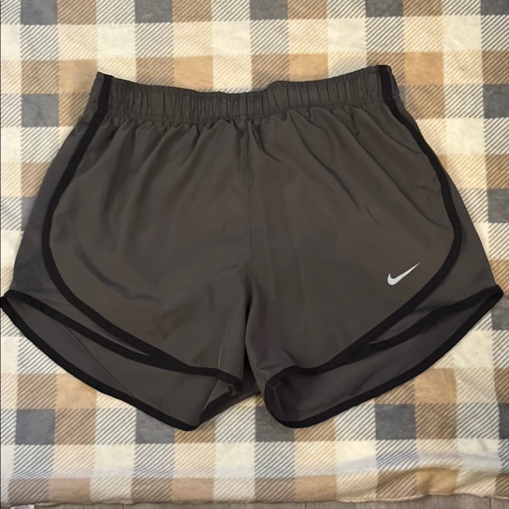 Nike Gray Athletic Shorts with Built-in Liner and Curved Hem